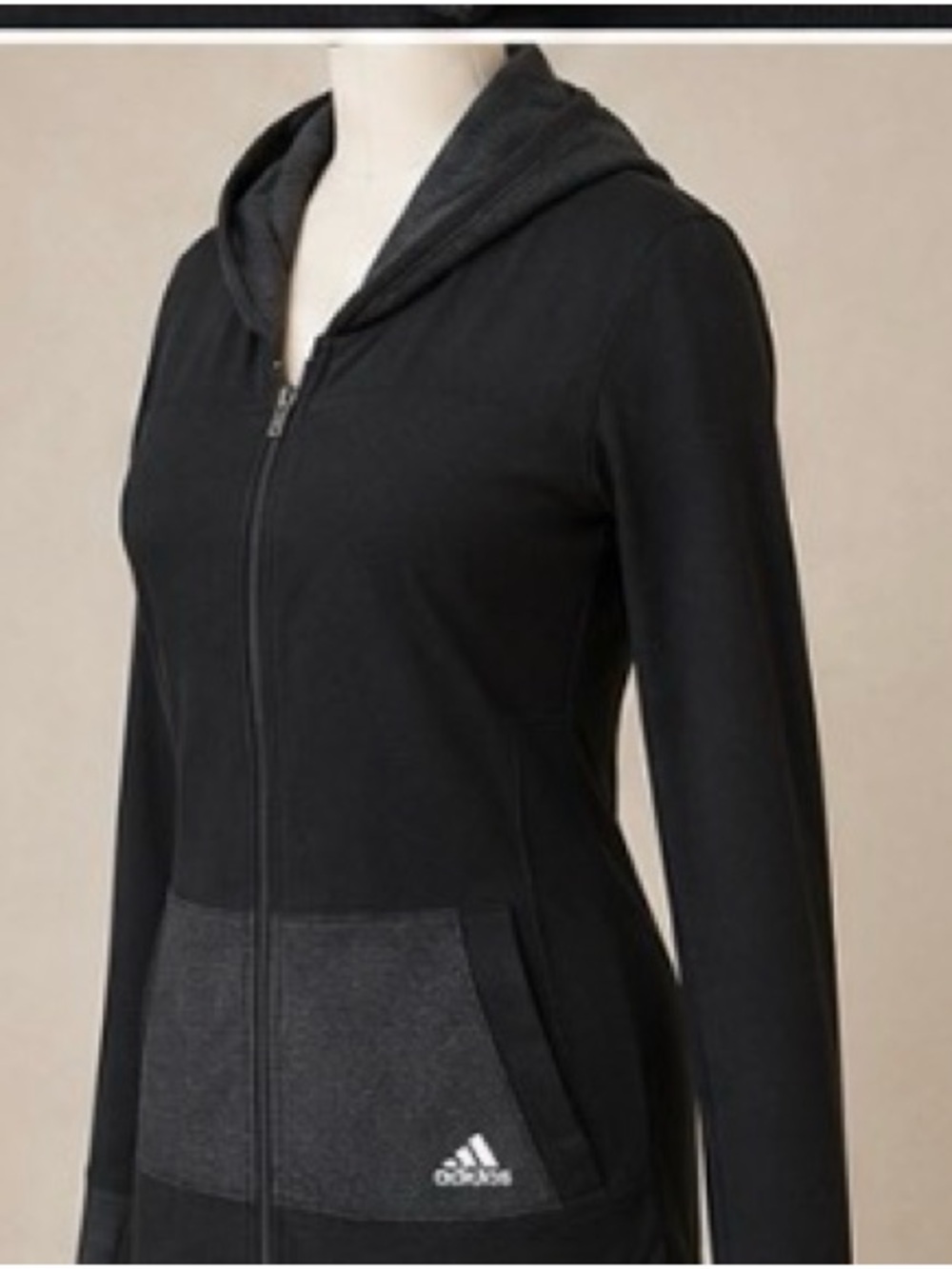 Adidas Black Slim Fit Zip Hoodie Jacket XL Thumbholes - Picture 4 of 4